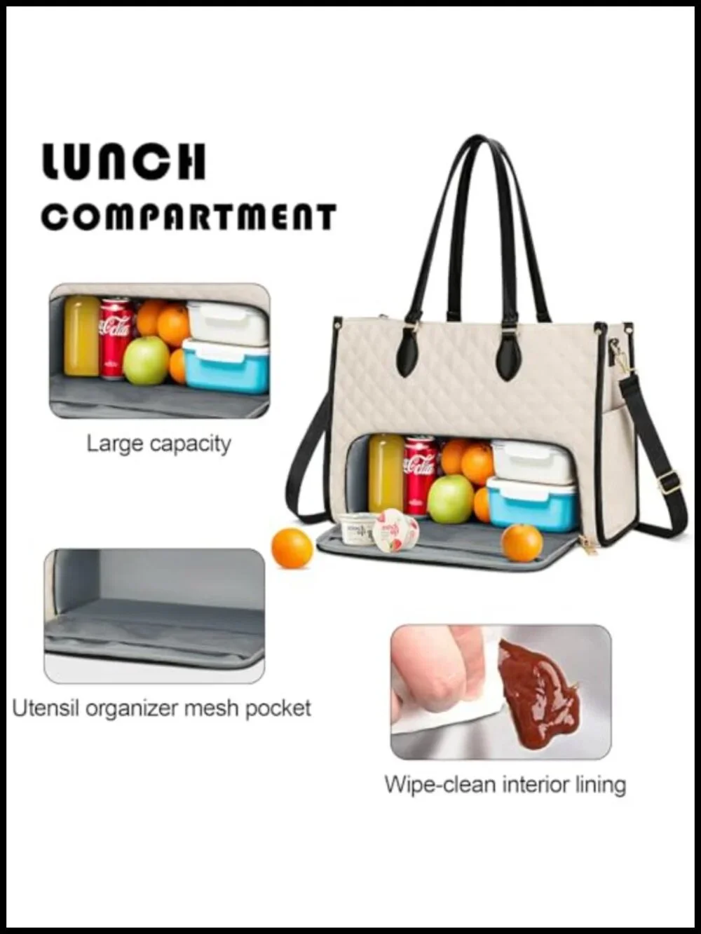 Insulated Lunch Tote Bag 2-in-1 Quilted Laptop Lunch Bag for Work, Office, Nurse